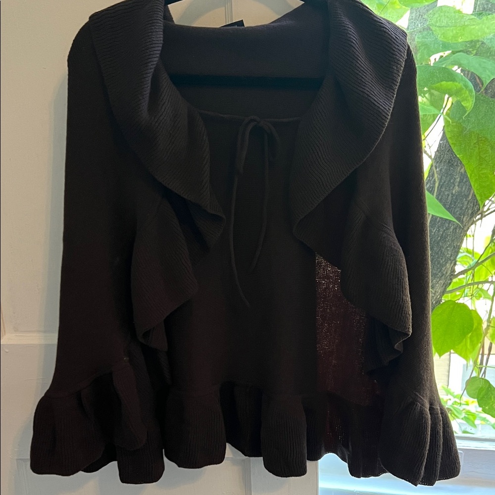 Elegant Women's Dark Brown Cape with Ruffle Accents